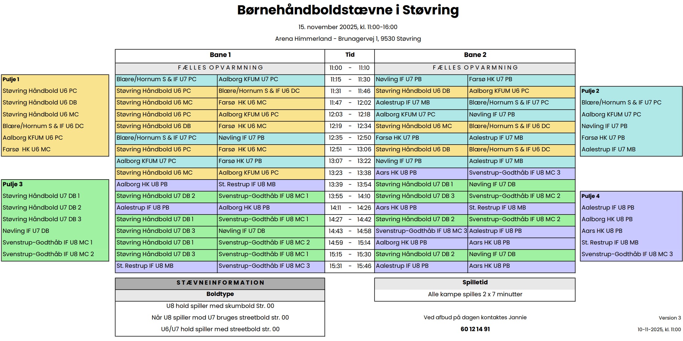 Stævneplan, 15. november Støvring